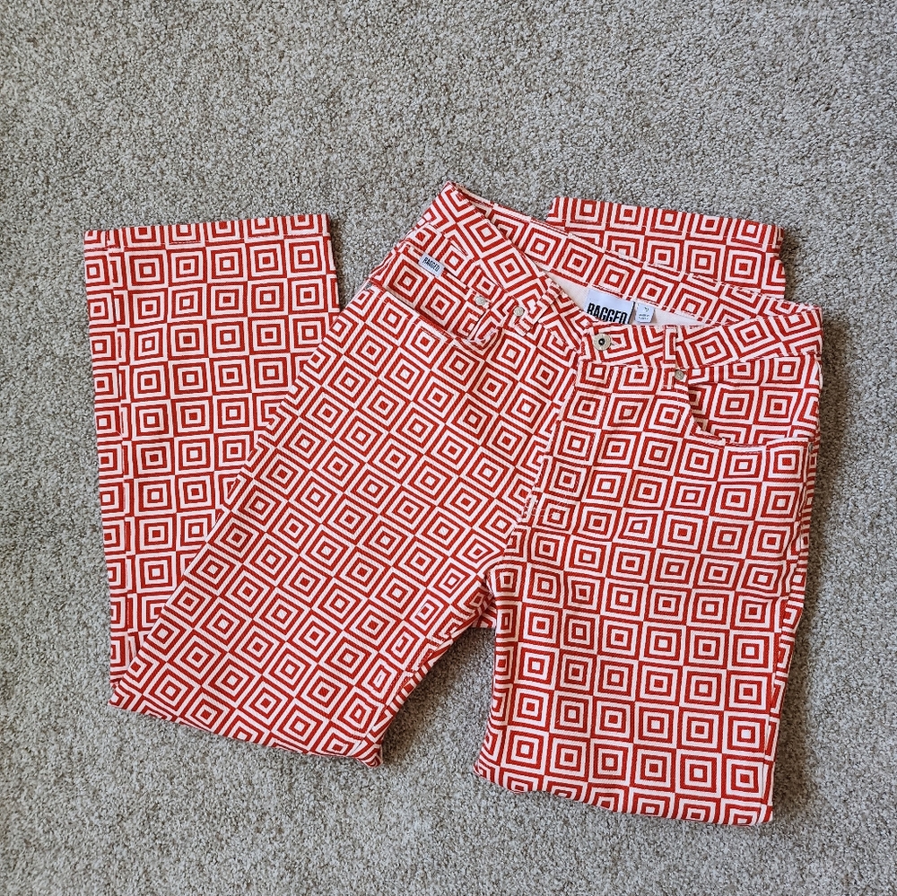 The Ragged Priest Straight Leg Geometric Red and White Jeans Sz 30 High Rise